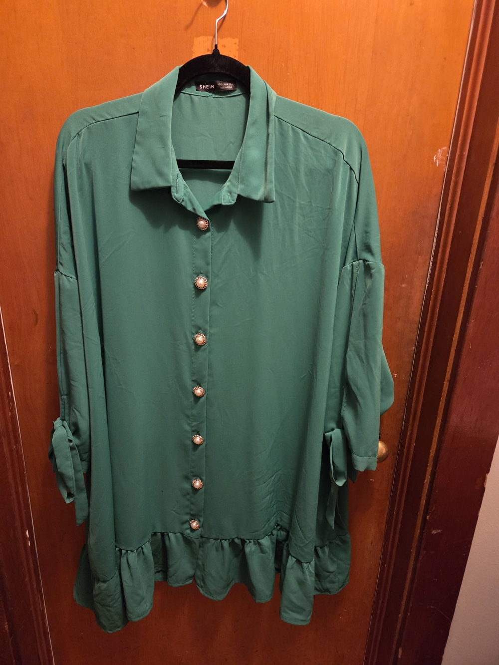 SHEIN Teal Green Button-Front Blouse